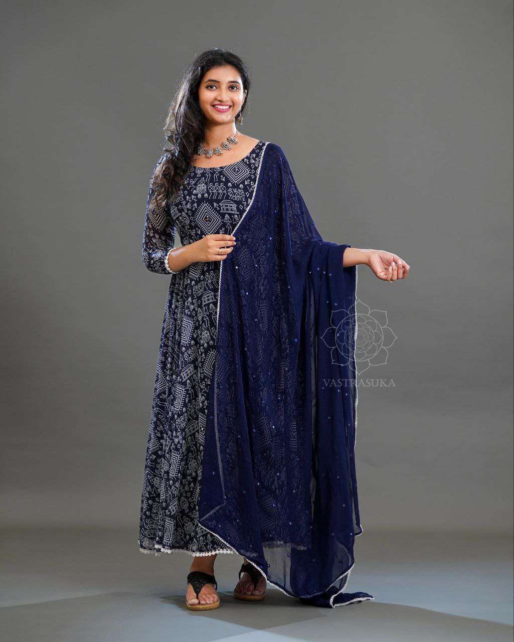 Fox Georgette KURTI with Beautiful Printed  Gown paired with 9mm  Sequence DUPATTA